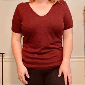 Burgundy V Neck Tee